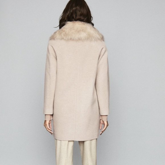 Fur Shawl Collar Coat 2 New Oatmeal 